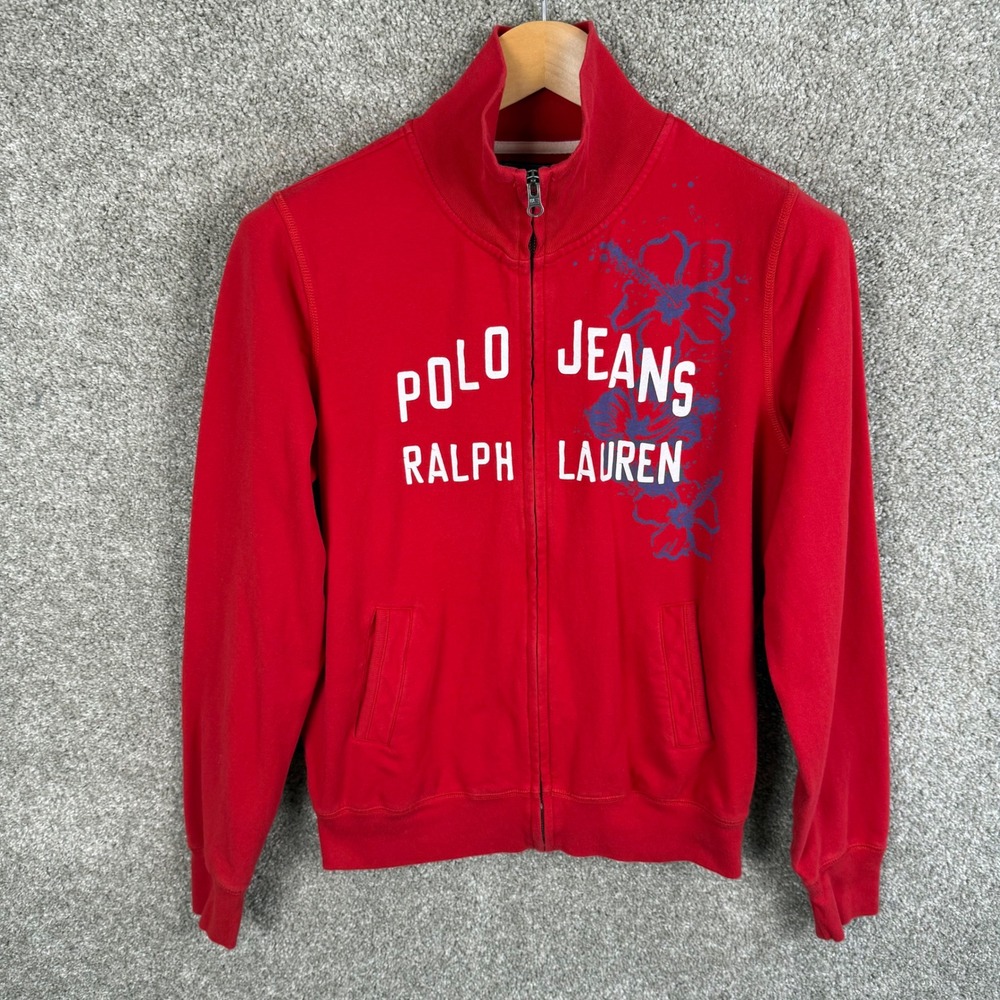 Polo Jeans Ralph Lauren Red Hibiscus Flower Print Women's Track Jacket Large - Picture 3 of 7